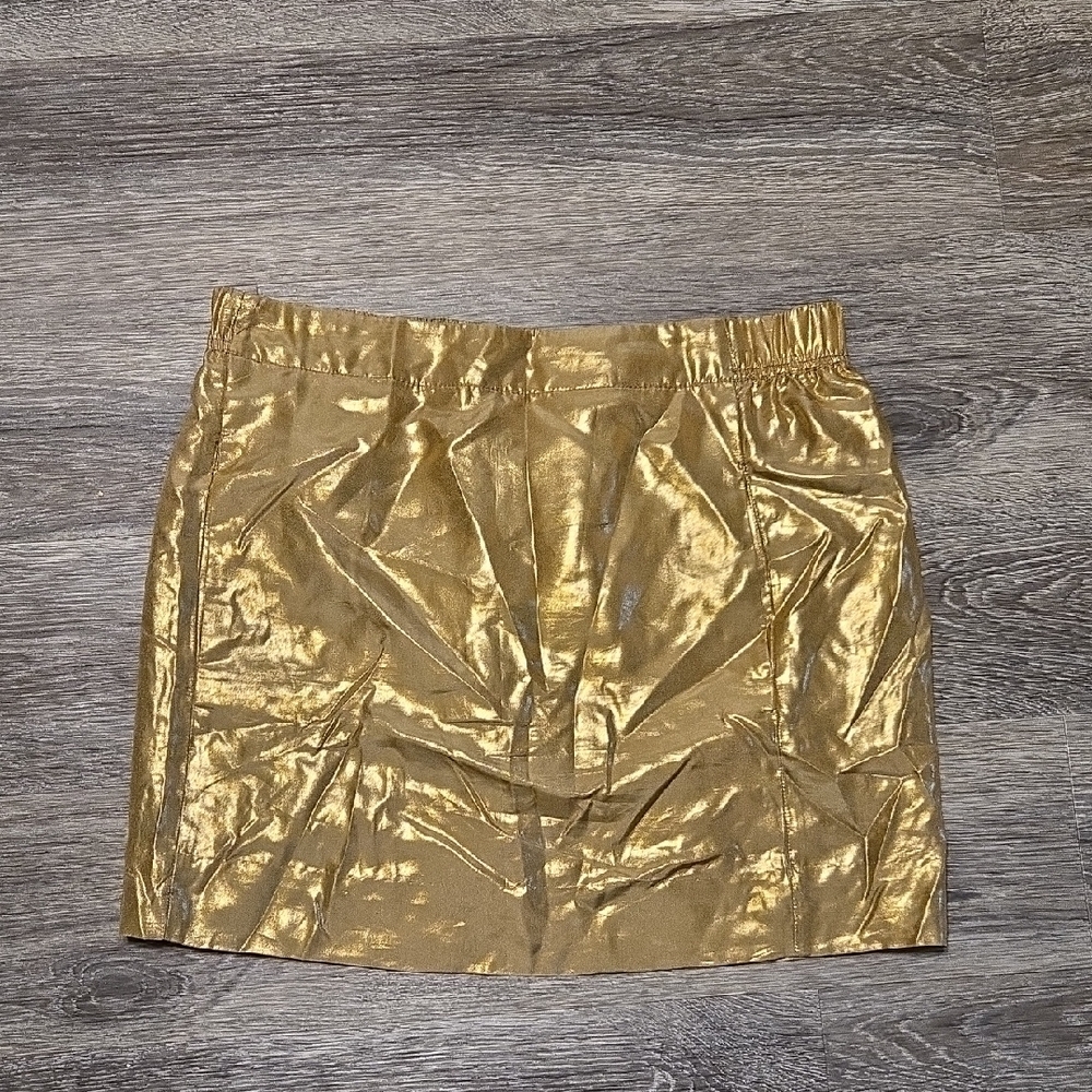 J Crew Metallic Gold Lame 100% Silk Miniskirt Sz 2